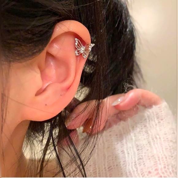 Silver Butterfly Stud Earrings - Picture 3 of 6